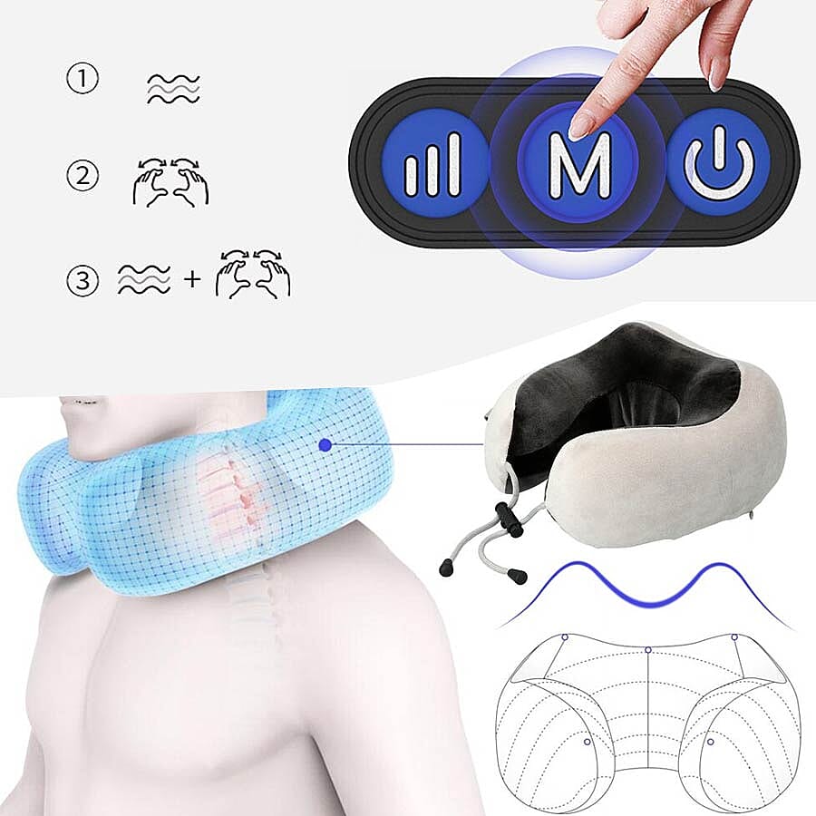 U-Shaped Neck Velvet and Memory Foam Massager (2x22.5x11cm) - Grey