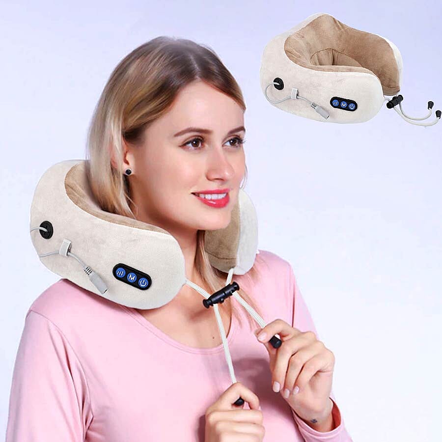 U-Shaped Neck Velvet and Memory Foam Massager (2x22.5x11cm) - Beige