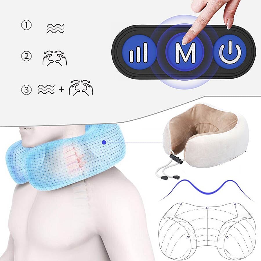 U-Shaped Neck Velvet and Memory Foam Massager (2x22.5x11cm) - Beige