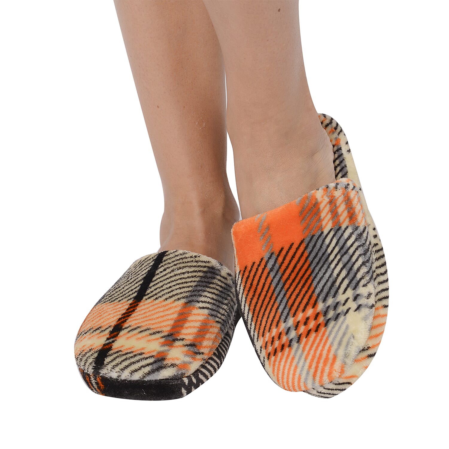 Check Pattern Flannel Hooded Wrap - Beige, Orange and Black