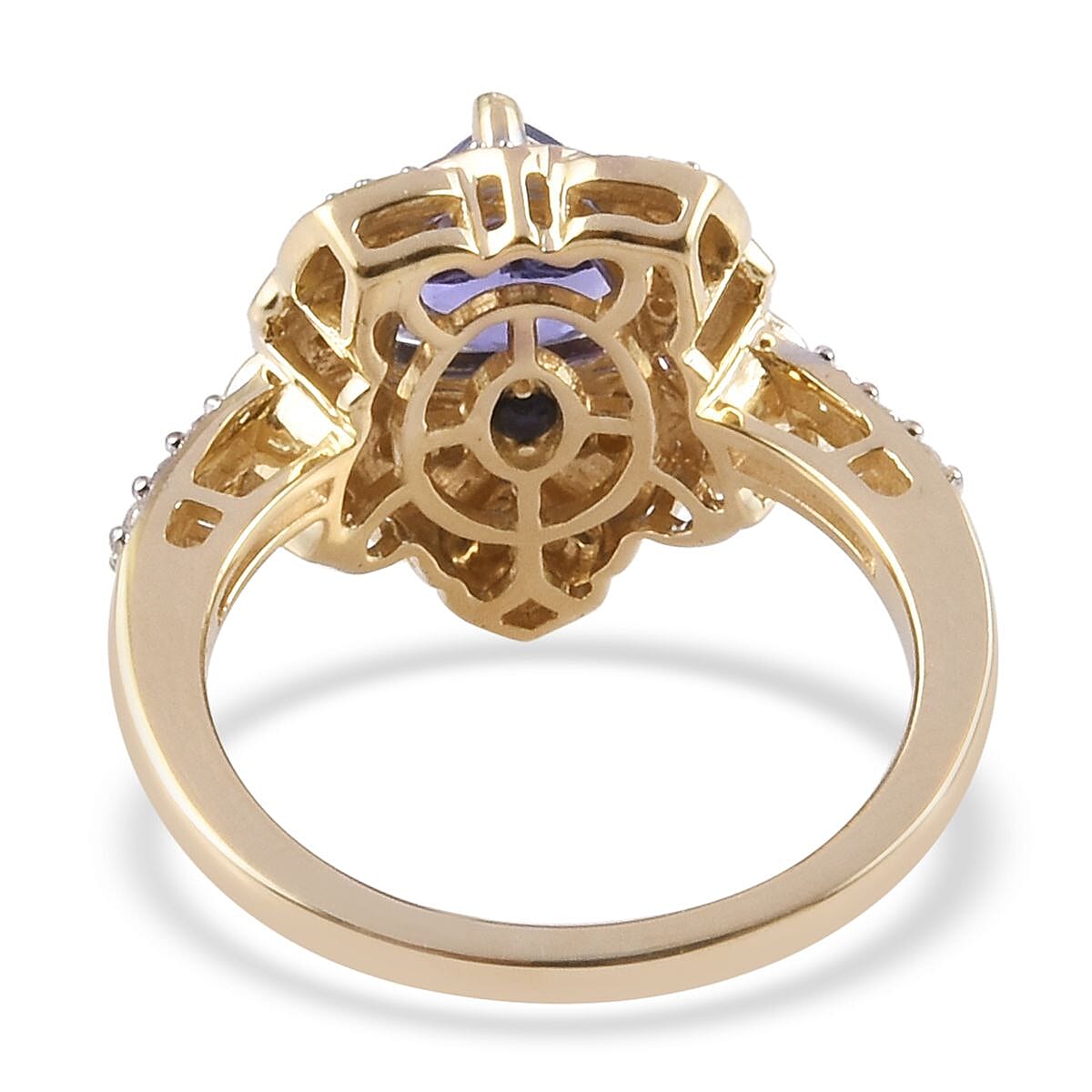 GP 9K Yellow Gold AAA Tanzanite, Natural Diamond (I3-G-H) and Blue Sapphire Lotus Ring 1.22 Ct. Gold Wt 4.02 Grams
