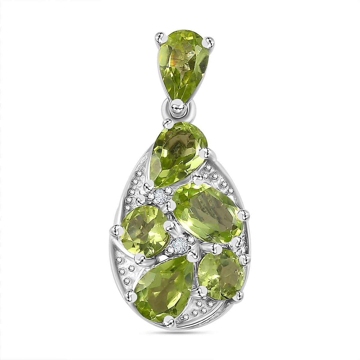 AA Hebei Peridot, Natural Cambodian Zircon Pendant in Platinum Overlay Sterling Silver 2.50 Ct.