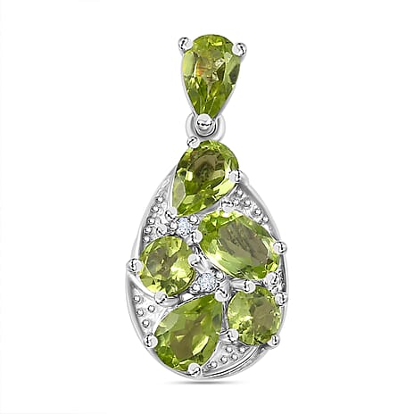 AA Hebei Peridot, Natural Cambodian Zircon Pendant in Platinum Overlay Sterling Silver 2.50 Ct.