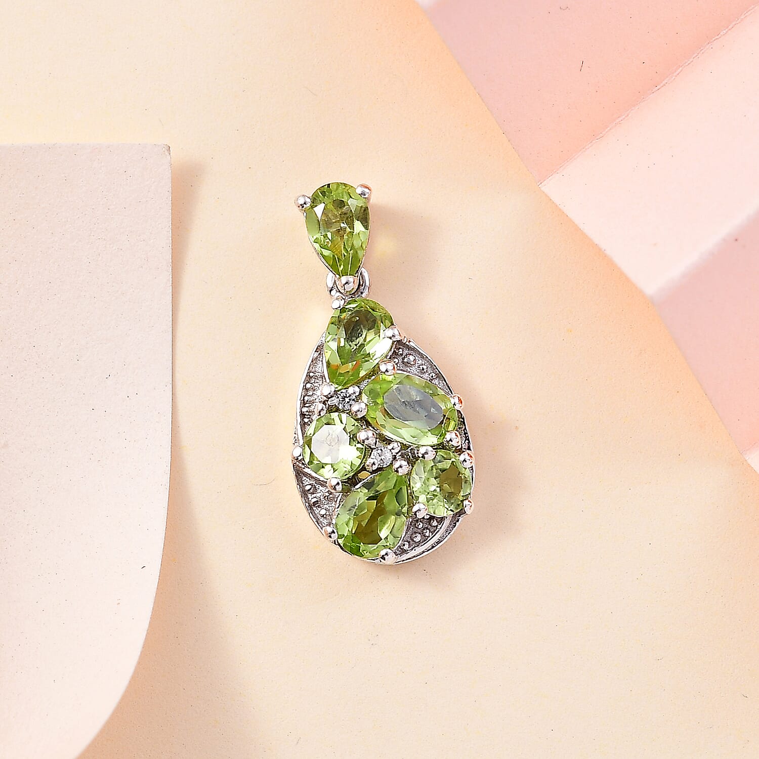 AA Hebei Peridot, Natural Cambodian Zircon Pendant in Platinum Overlay Sterling Silver 2.50 Ct.