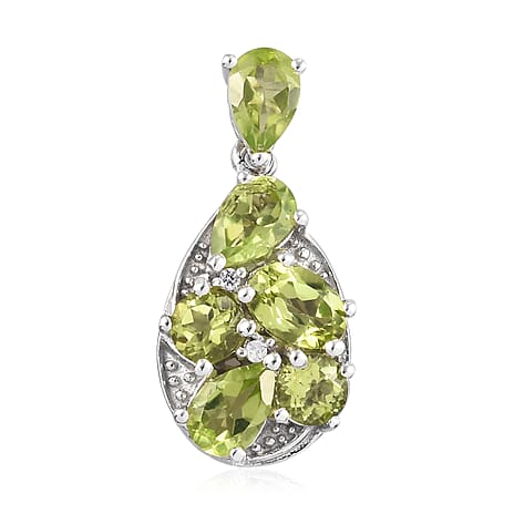 AA Hebei Peridot, Natural Cambodian Zircon Pendant in Platinum Overlay Sterling Silver 2.50 Ct.
