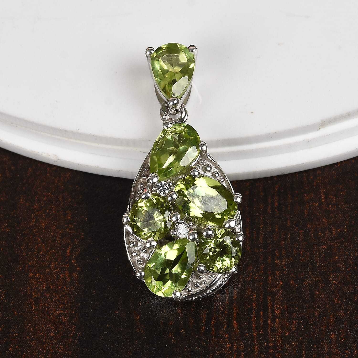 AA Hebei Peridot, Natural Cambodian Zircon Pendant in Platinum Overlay Sterling Silver 2.50 Ct.