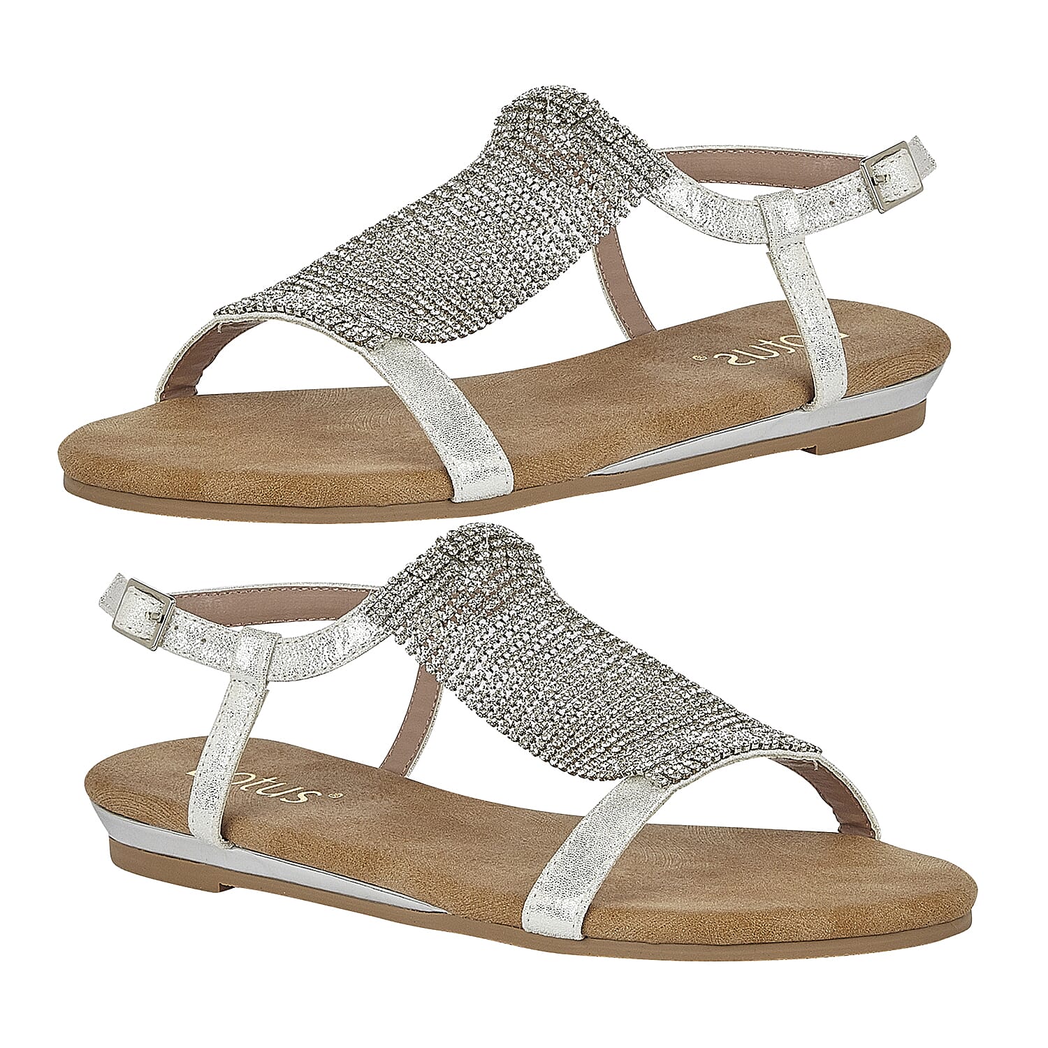 Lotus Avelina Open-Toe Flat Sandals (Size 4) - Silver