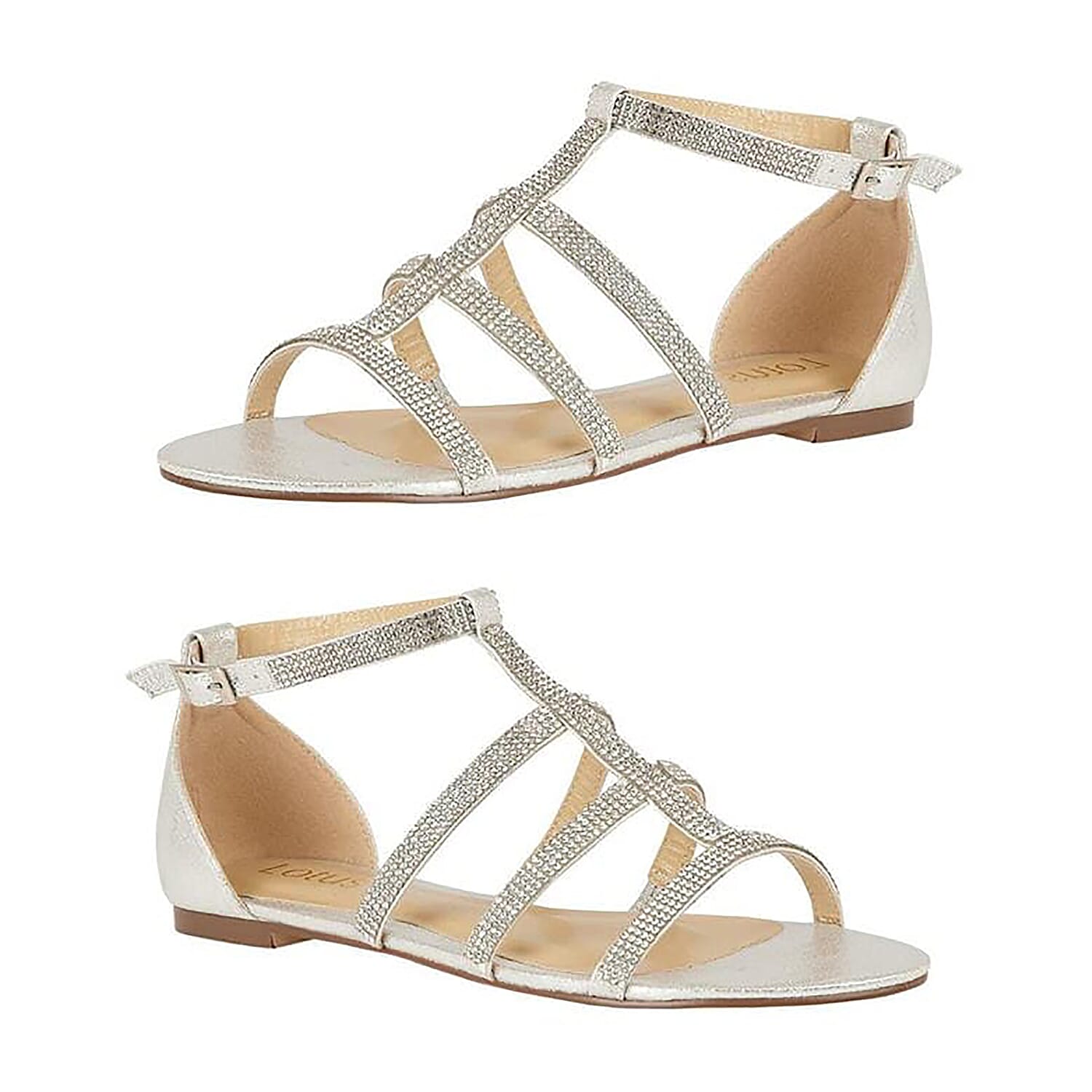 Lotus Silver and Diamante Zelina Flat Strappy Sandals