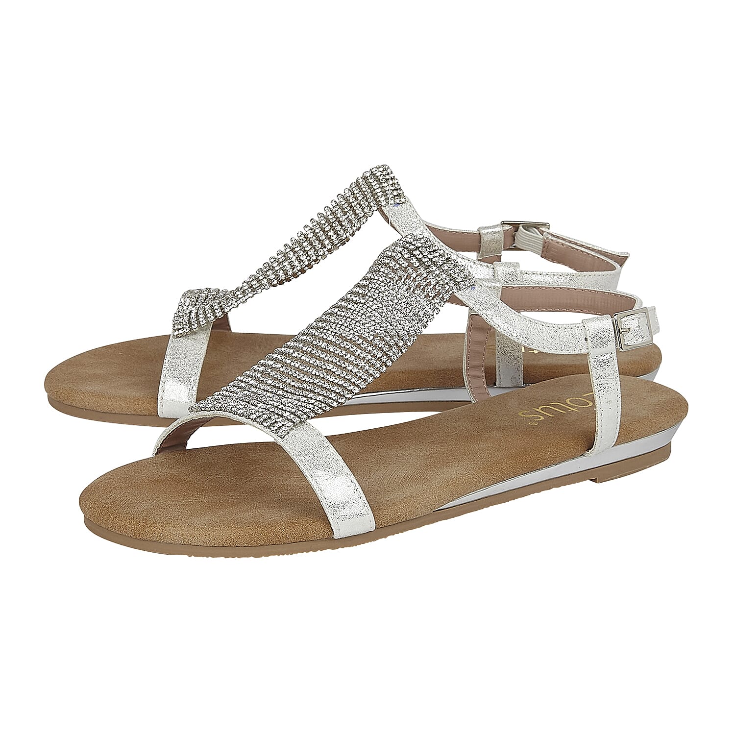 Lotus Avelina Open-Toe Flat Sandals (Size 6) - Silver