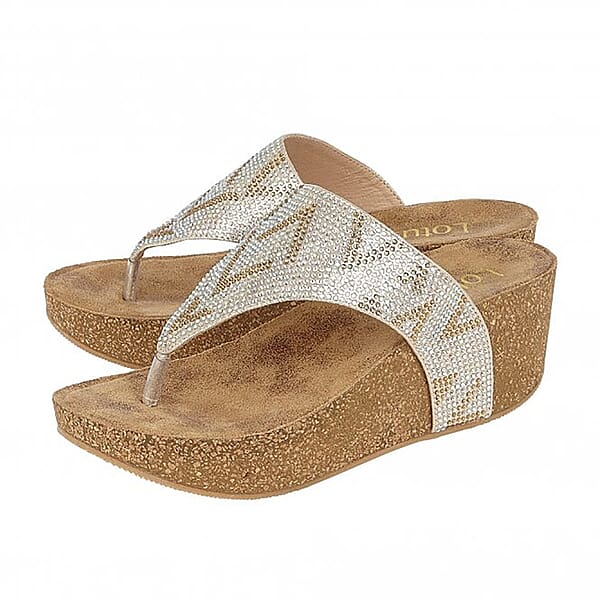 Lotus Patsy Toe Post Wedge Sandals in Gold Colour - 1631791152 - TJC