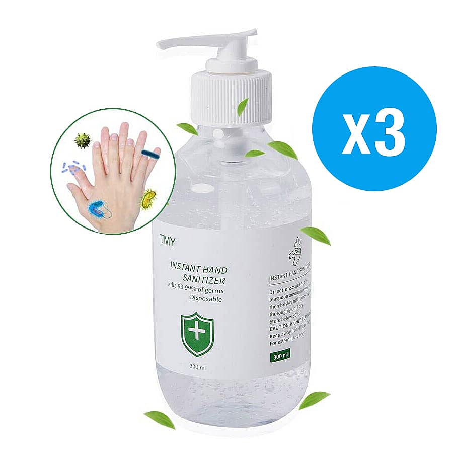 3 Piece Set 75% Alcohol Antibacterial Hand Sanitiser 99.99% Disinfectant Gel - 900ml