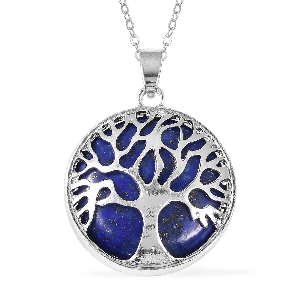 Lapis Lazuli Tree-of-Life Pendant with Chain (Size 20) in Silver Tone 15.00 Ct.