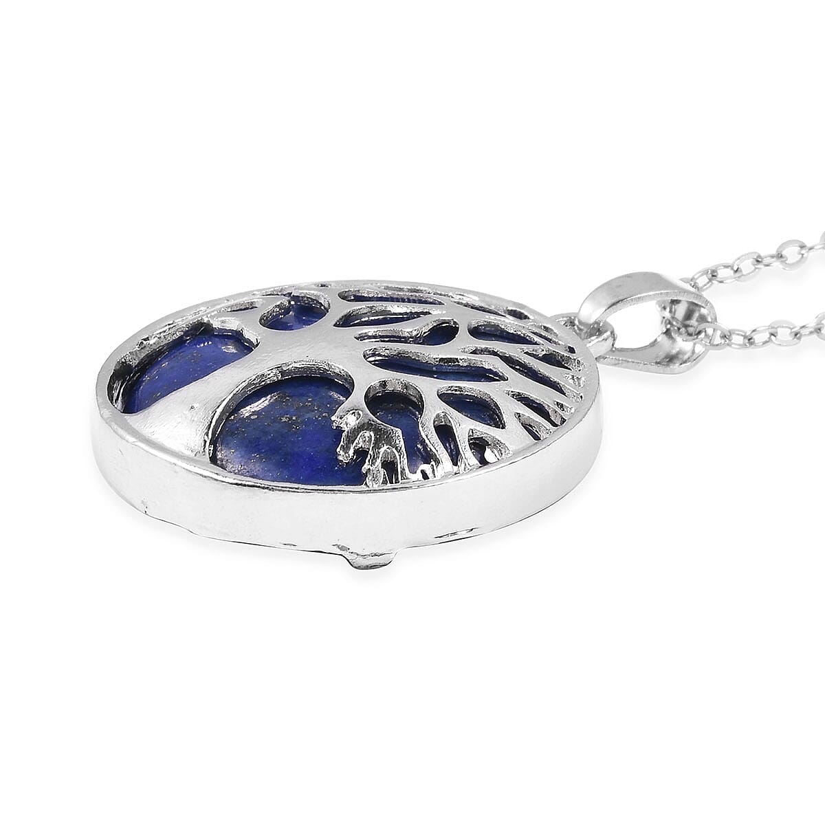 Lapis Lazuli Tree-of-Life Pendant with Chain (Size 20) in Silver Tone 15.00 Ct.