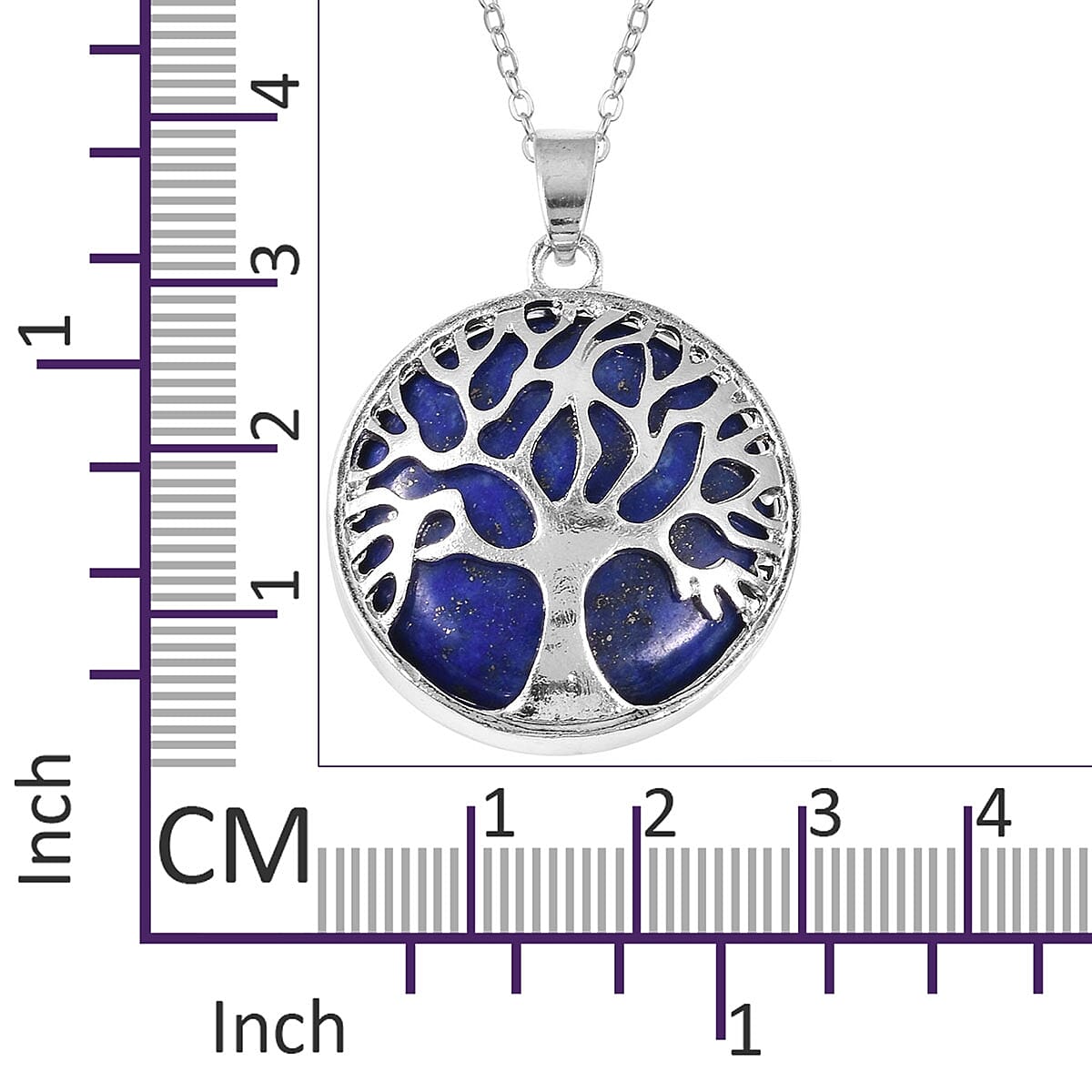 Lapis Lazuli Tree-of-Life Pendant with Chain (Size 20) in Silver Tone 15.00 Ct.