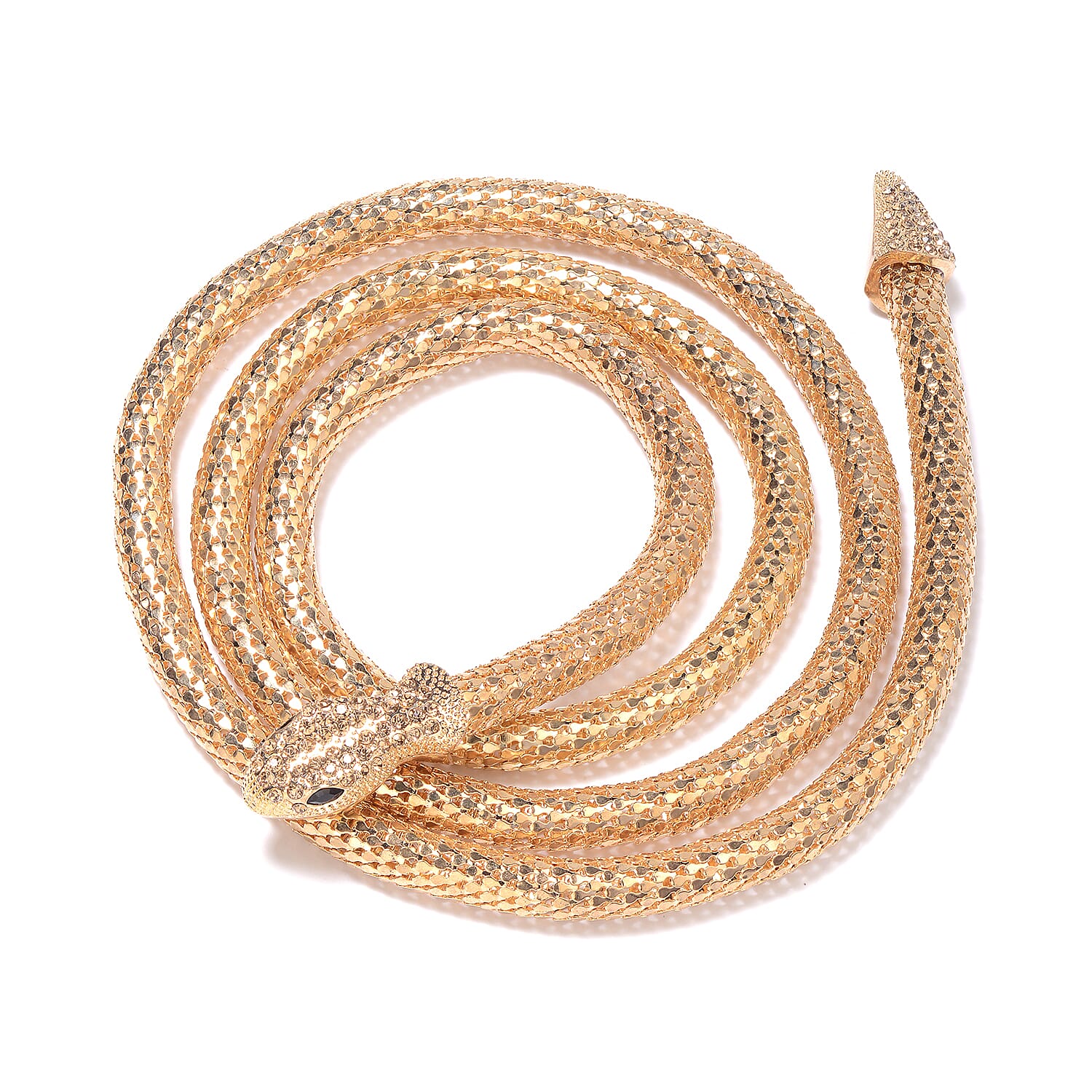 Designer Inspired- Crystal Studded Snake Adjustable Necklace (Size 44) with Magnet in Gold Plated