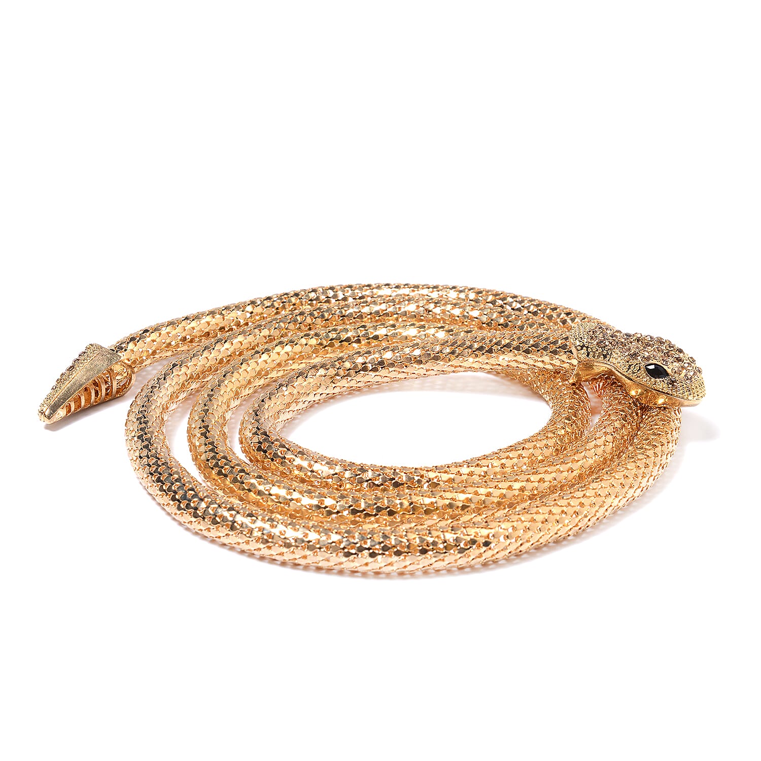 Designer Inspired- Crystal Studded Snake Adjustable Necklace (Size 44) with Magnet in Gold Plated
