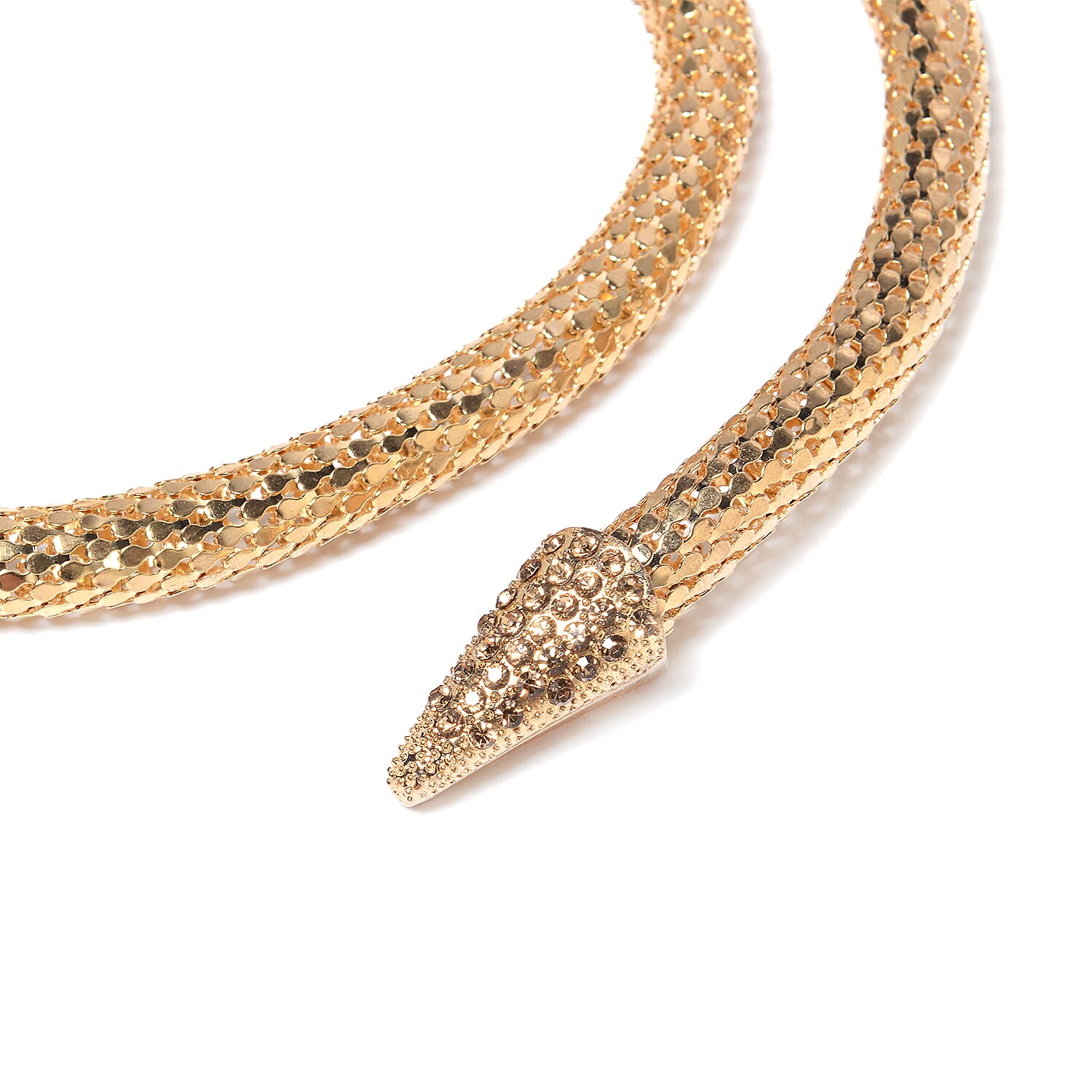 Designer Inspired- Crystal Studded Snake Adjustable Necklace (Size 44) with Magnet in Gold Plated
