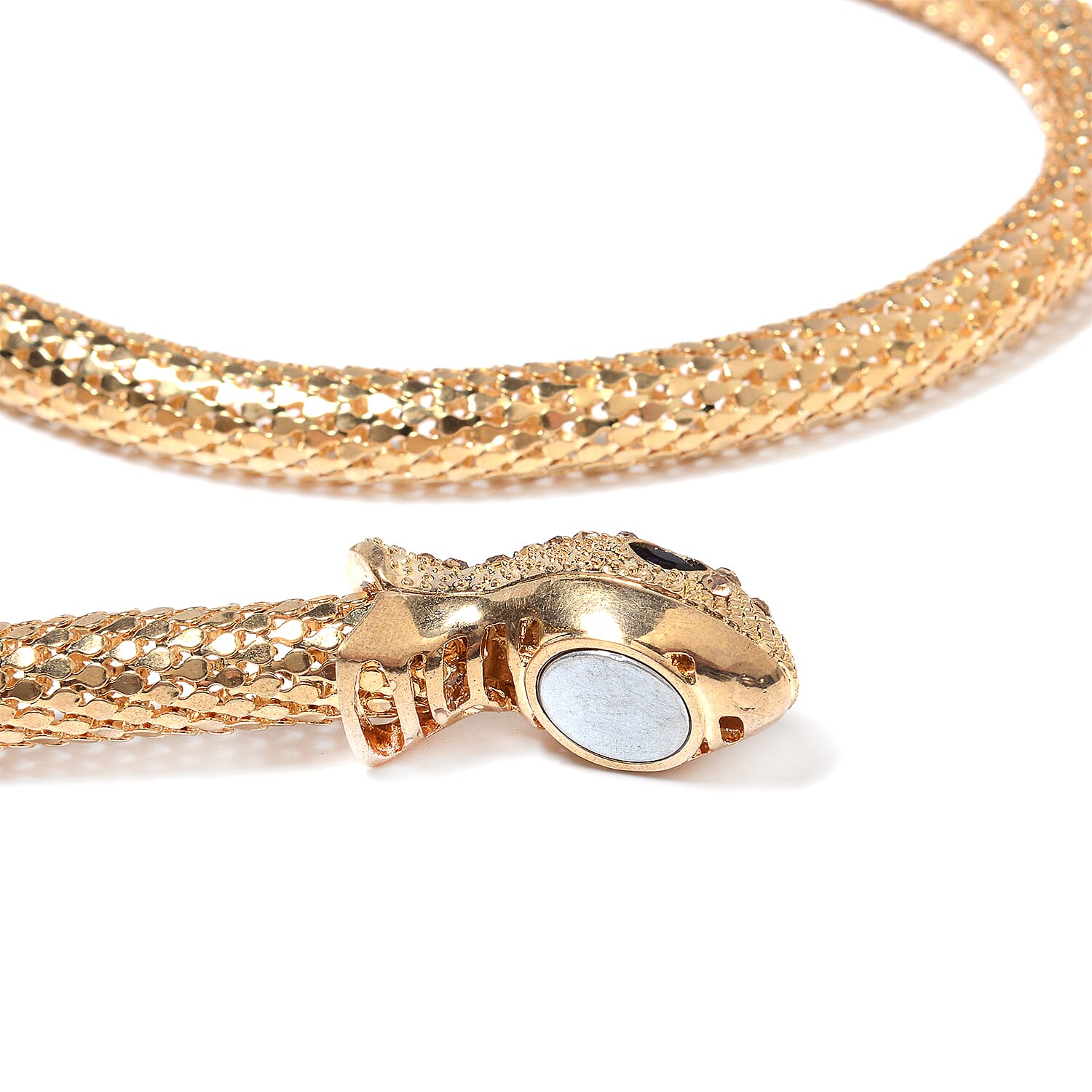 Designer Inspired- Crystal Studded Snake Adjustable Necklace (Size 44) with Magnet in Gold Plated