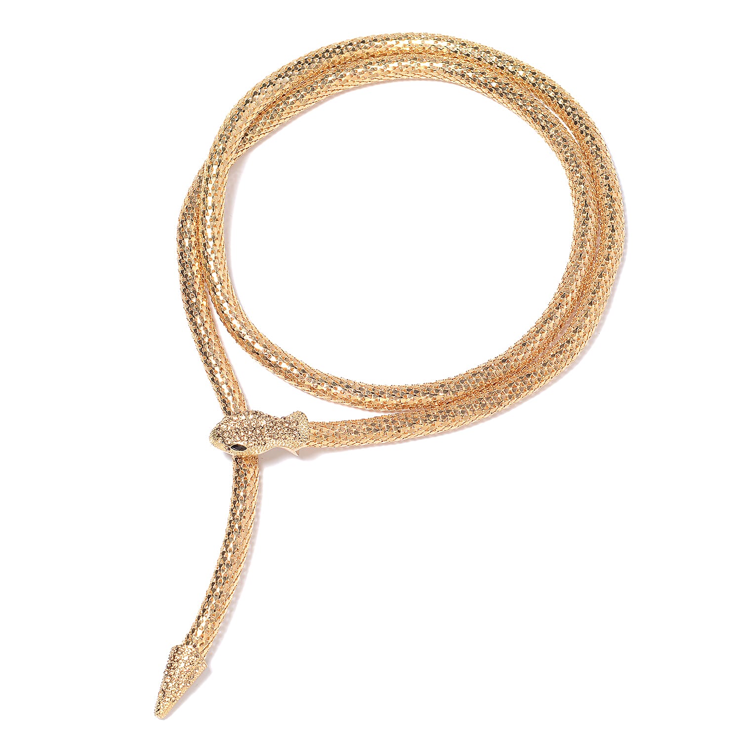 Designer Inspired- Crystal Studded Snake Adjustable Necklace (Size 44) with Magnet in Gold Plated