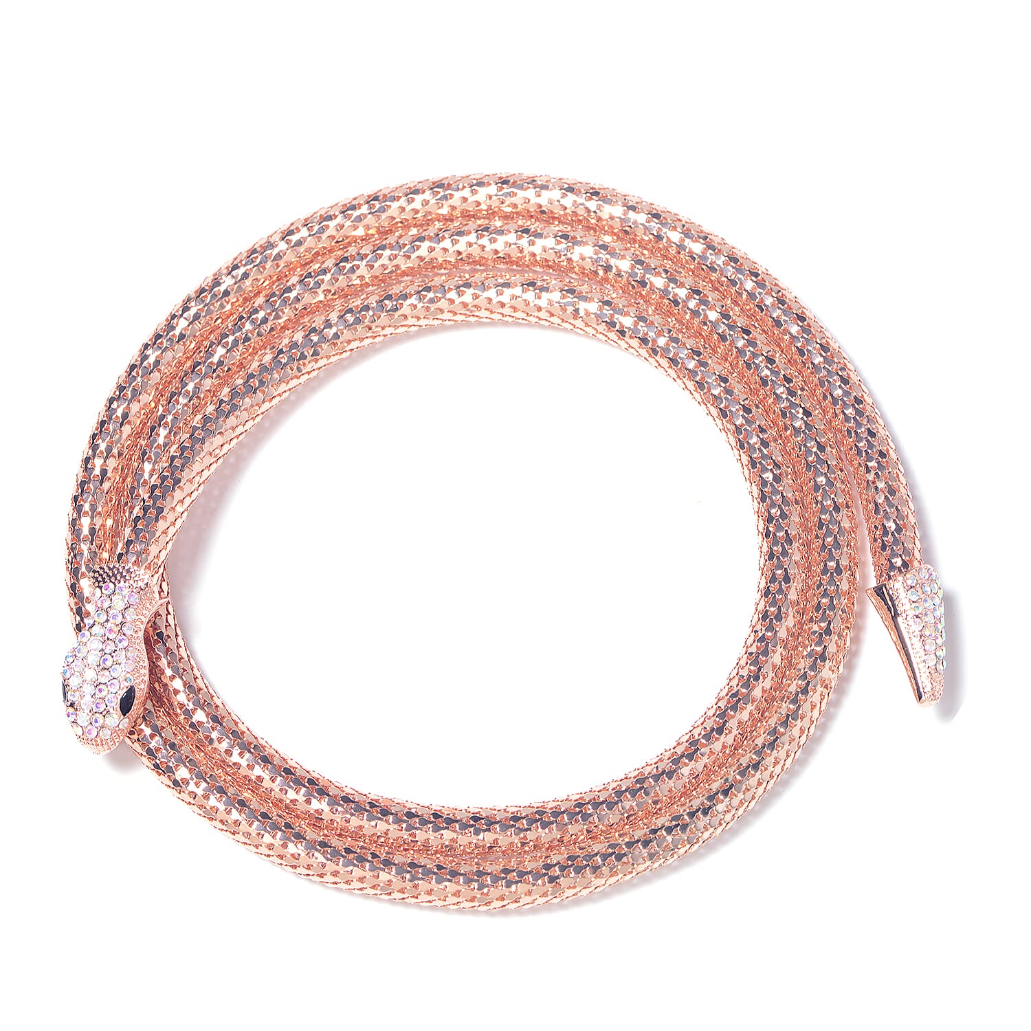 Designer Inspired- Crystal Studded Snake Adjustable Necklace (Size 44) with Magnet in Rose Gold Plated