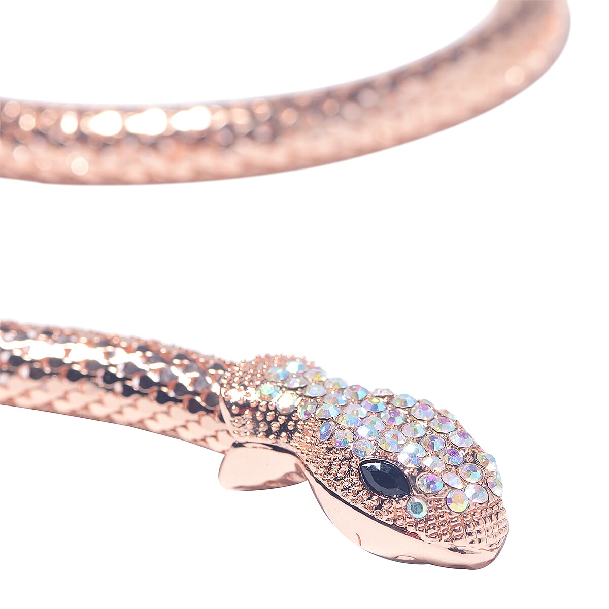 Designer Inspired- Crystal Studded Snake Adjustable Necklace (Size 44) with Magnet in Rose Gold Plated