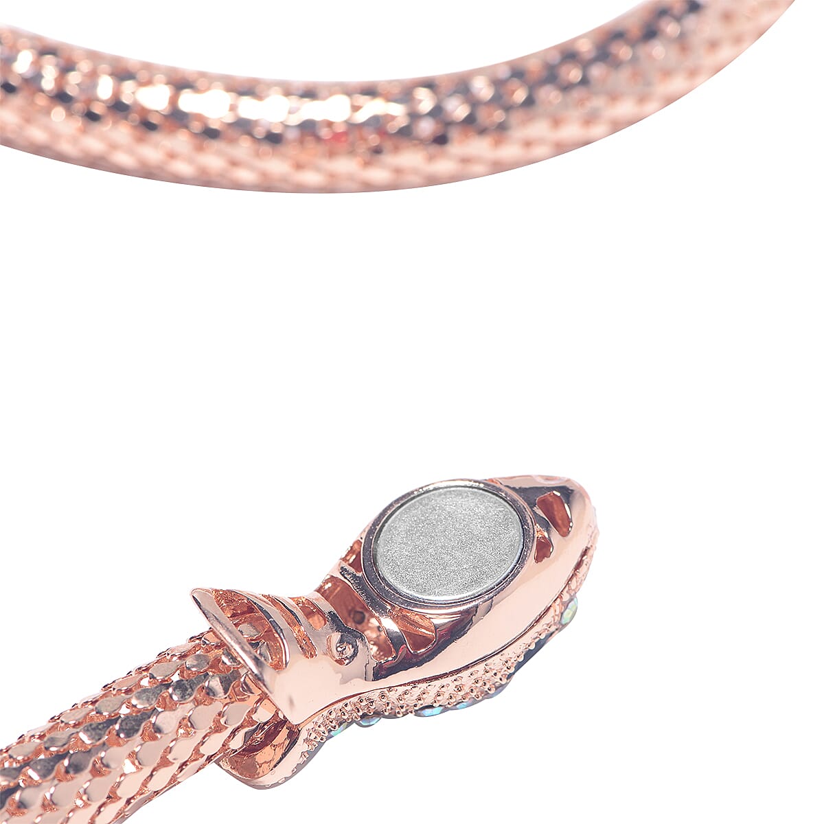 Designer Inspired- Crystal Studded Snake Adjustable Necklace (Size 44) with Magnet in Rose Gold Plated