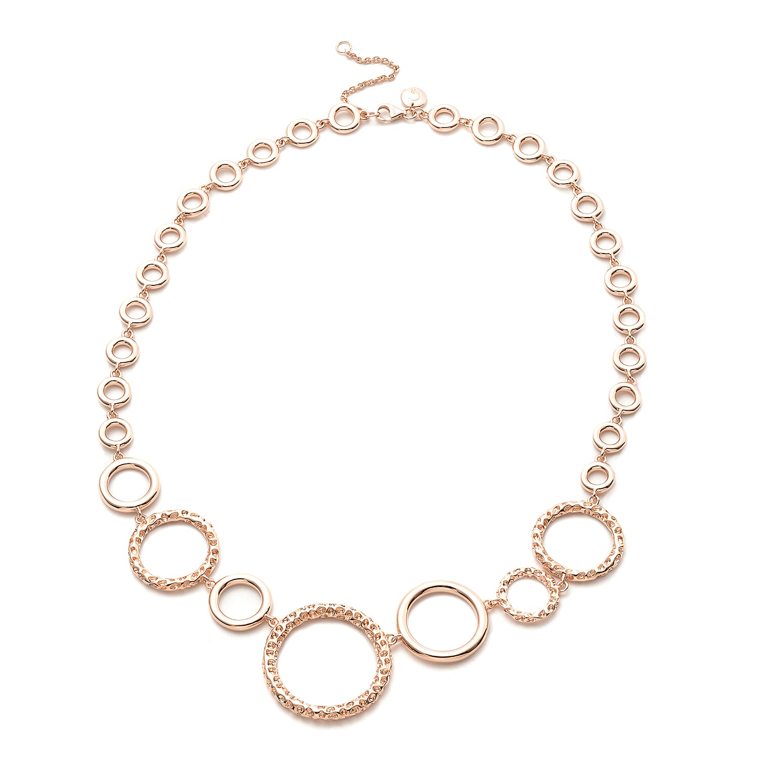 RACHEL GALLEY Allegro Collection - Rose Gold Overlay Sterling Silver Circular Link Necklace (Size 18 with 2 inch Extender), Silver wt. 43.36 Gms