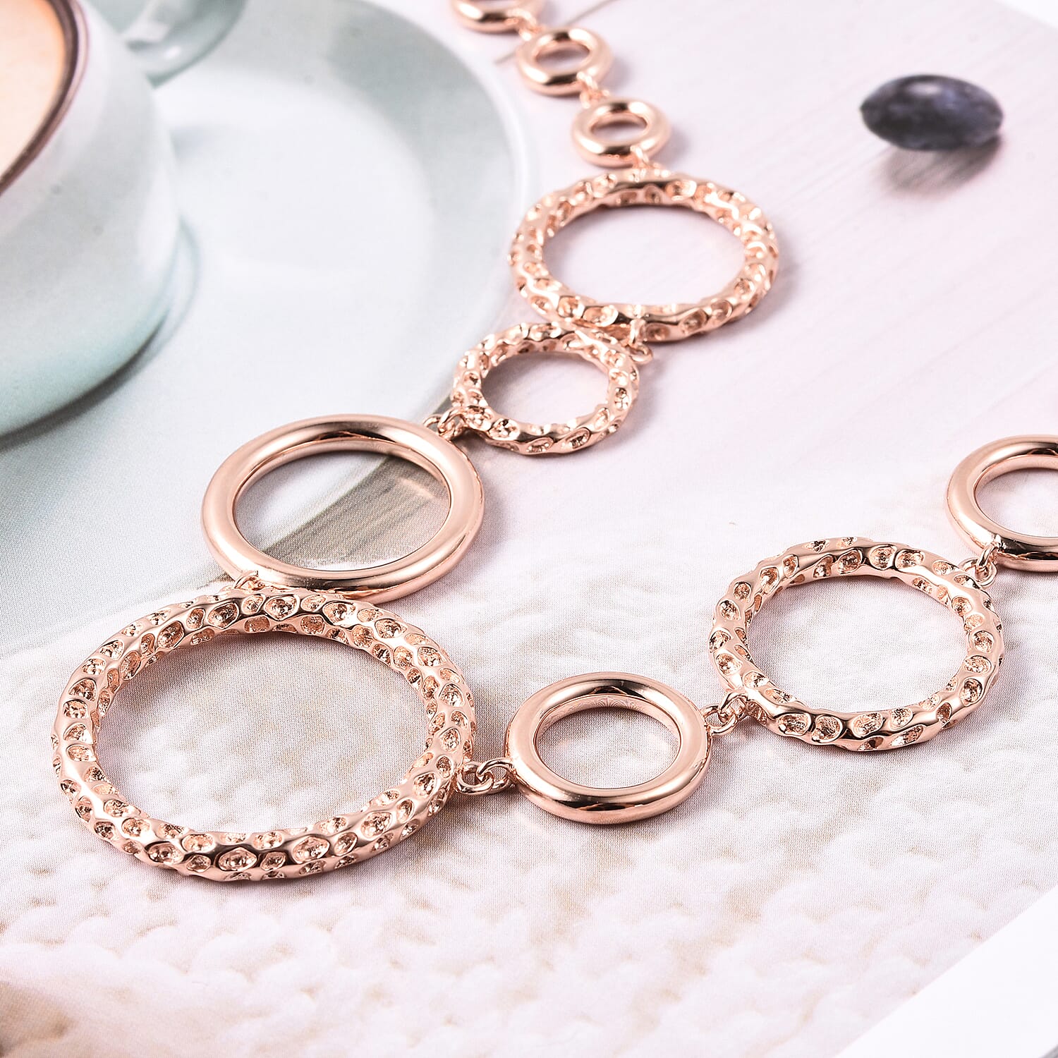 RACHEL GALLEY Allegro Collection - Rose Gold Overlay Sterling Silver Circular Link Necklace (Size 18 with 2 inch Extender), Silver wt. 43.36 Gms