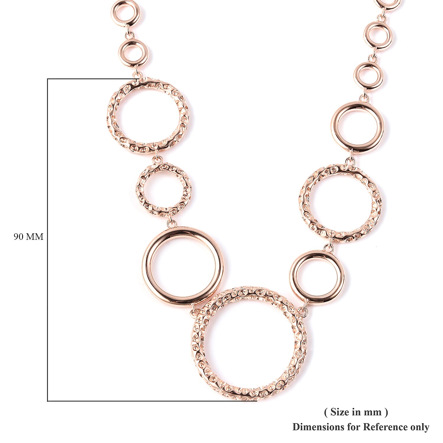 RACHEL GALLEY Allegro Collection - Rose Gold Overlay Sterling Silver Circular Link Necklace (Size 18 with 2 inch Extender), Silver wt. 43.36 Gms
