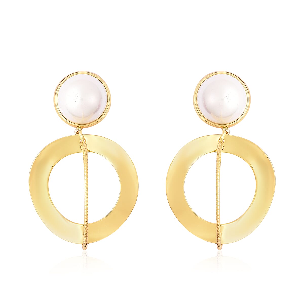 Simulated Pearl Dangle Earrings (with Push Back) in Gold Tone