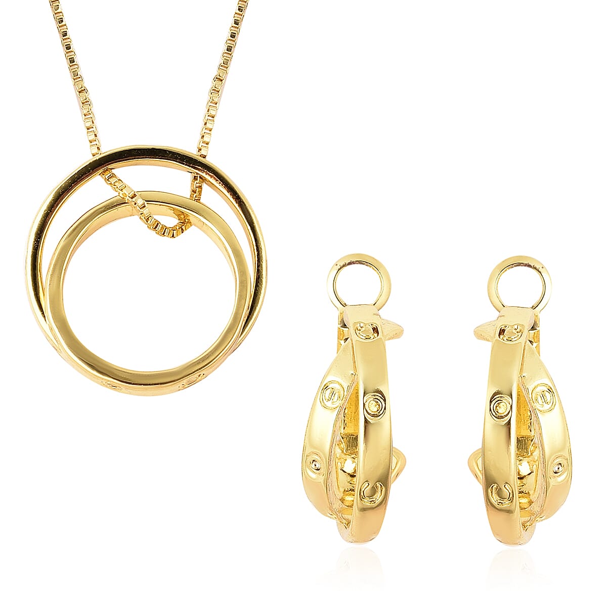 Designer Inspired- 2 Piece Set Earrings (with French Clip) and Necklace (Size 20 with 2 inch Extender) in Yellow Gold Tone