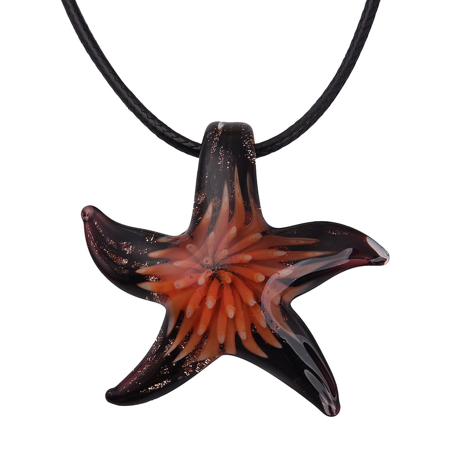 Orange Murano Glass Starfish Pendant with Chain (Size 24 with 2 inch Extender)