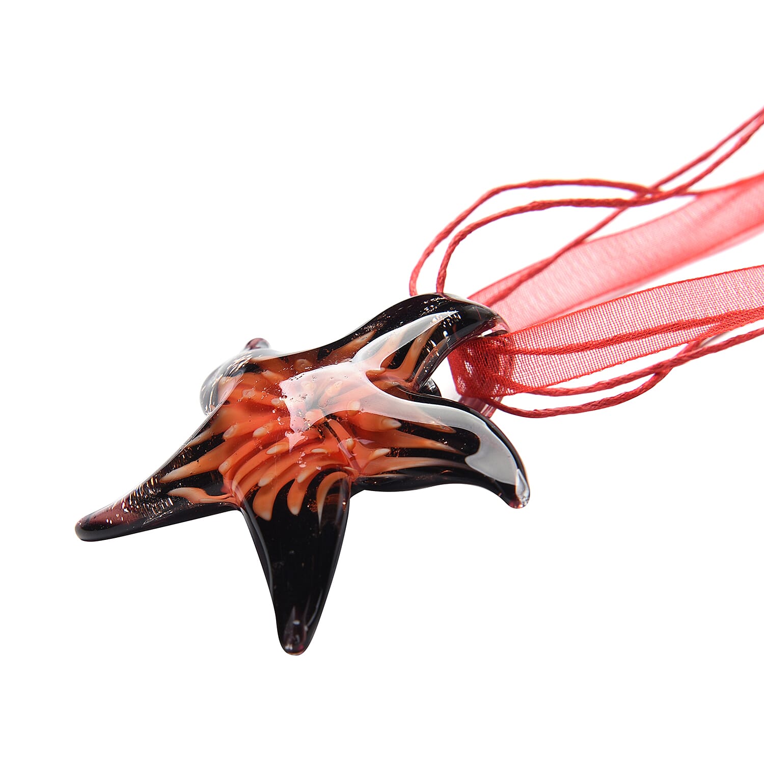 Orange Murano Glass Starfish Pendant with Chain (Size 24 with 2 inch Extender)