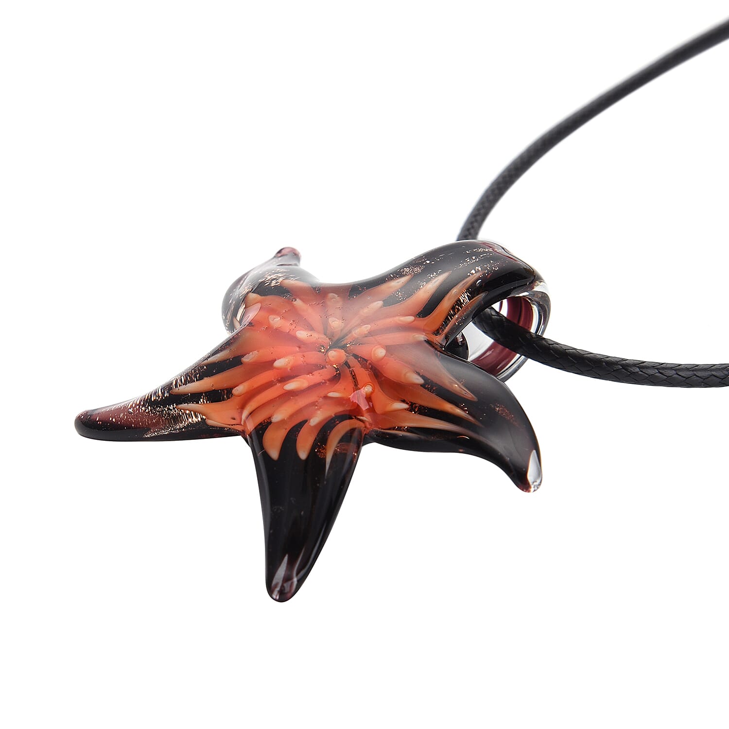 Orange Murano Glass Starfish Pendant with Chain (Size 24 with 2 inch Extender)
