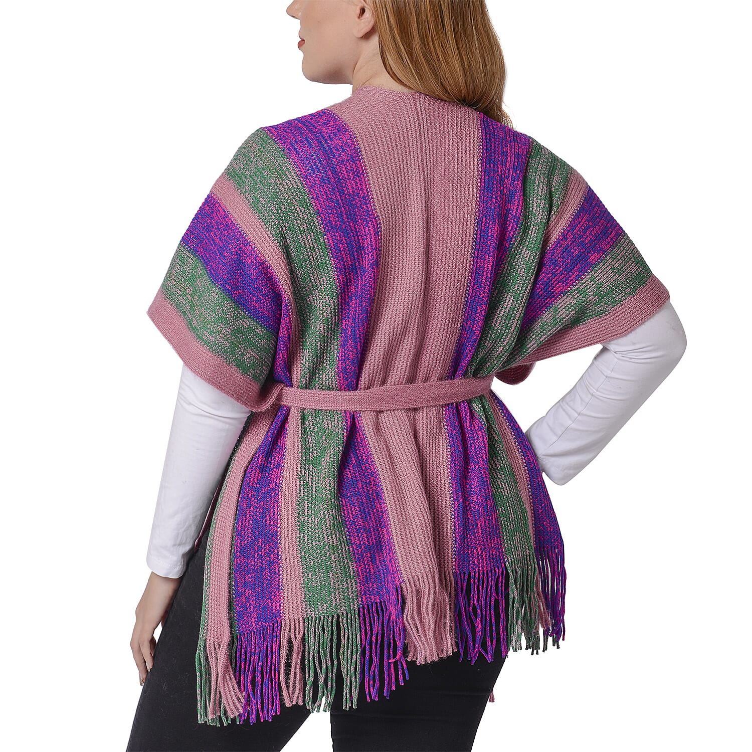 Purple Striped Shawl Wrap with Waist Belt (Size 84x66+10cm)