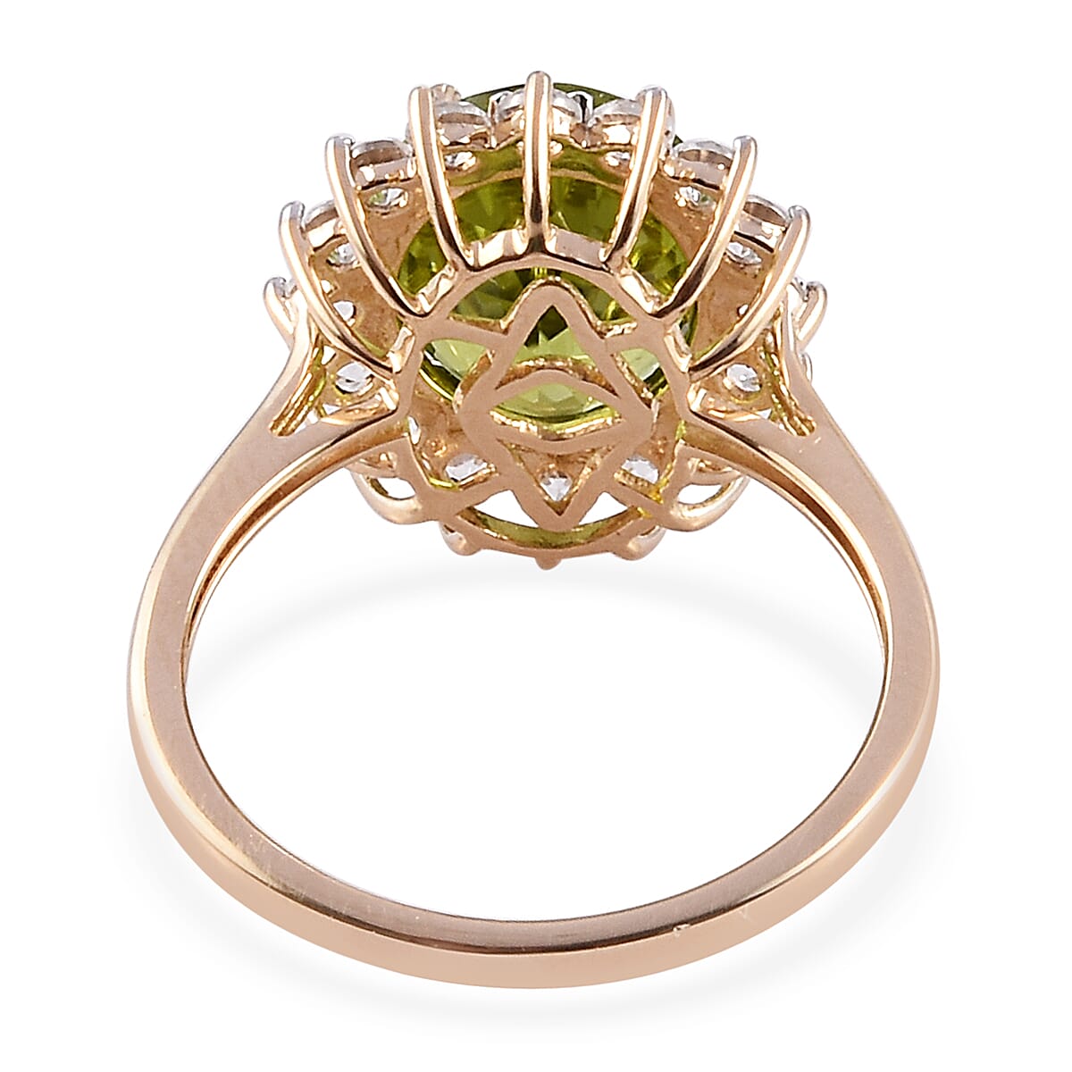 9K Yellow Gold AAA Hebei Peridot and Natural Cambodian Zircon Ring 6.25 Ct.