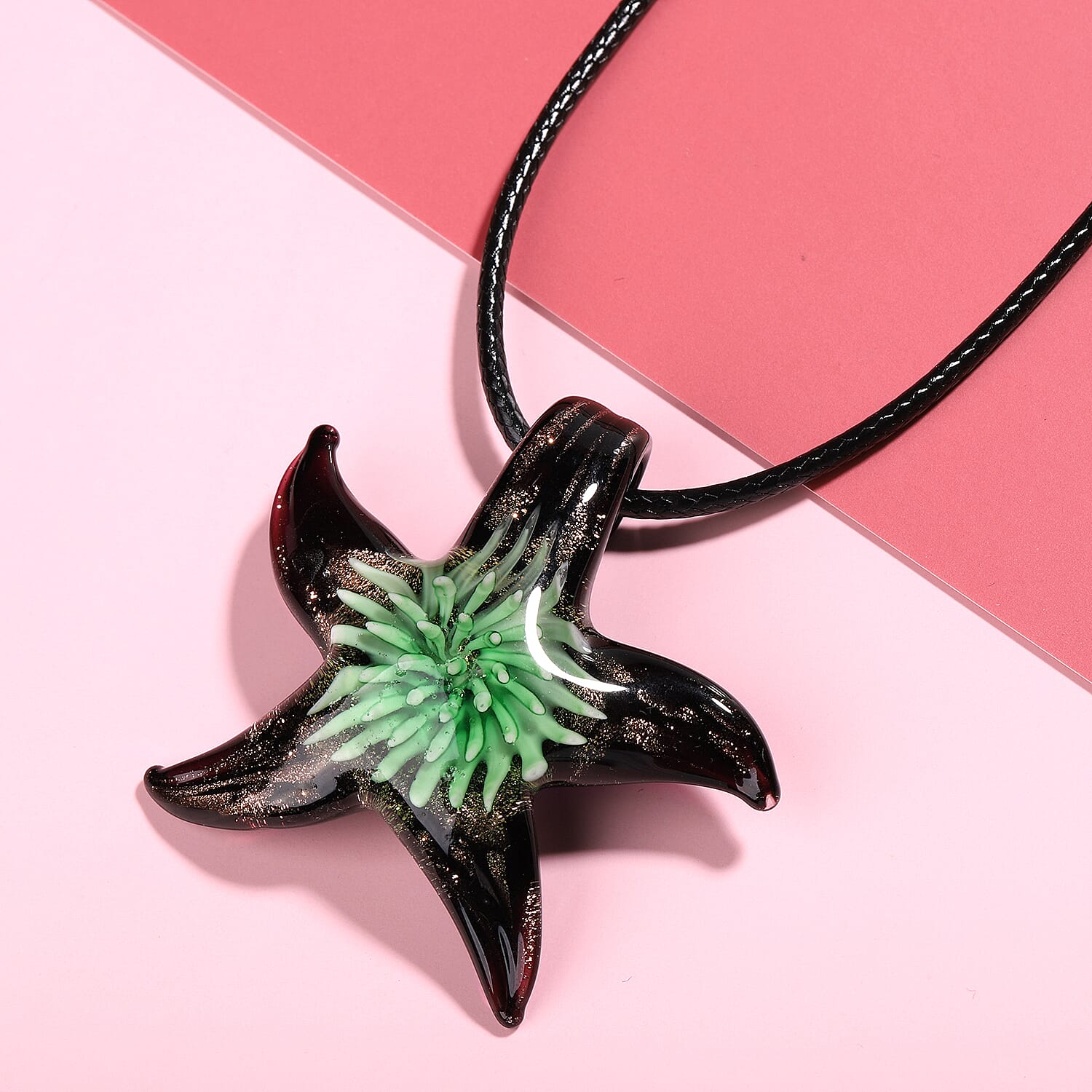 Green Murano Glass Starfish Pendant with Chain (Size 24 with 2 inch Extender)