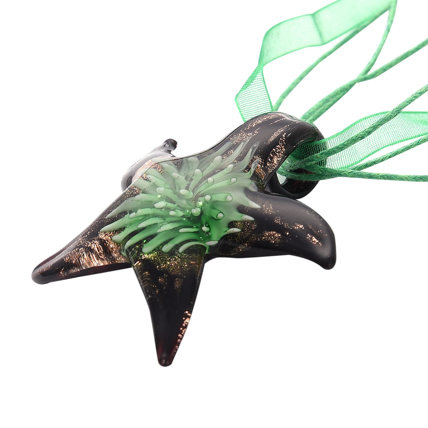 Green Murano Glass Starfish Pendant with Chain (Size 24 with 2 inch Extender)