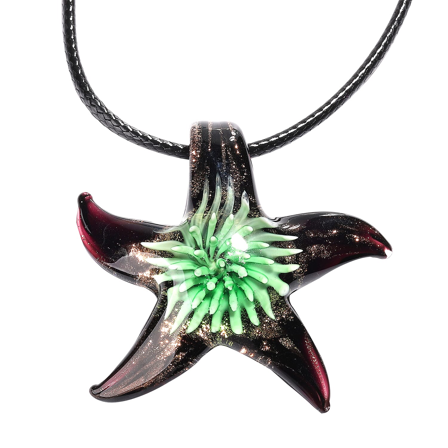 Green Murano Glass Starfish Pendant with Chain (Size 24 with 2 inch Extender)