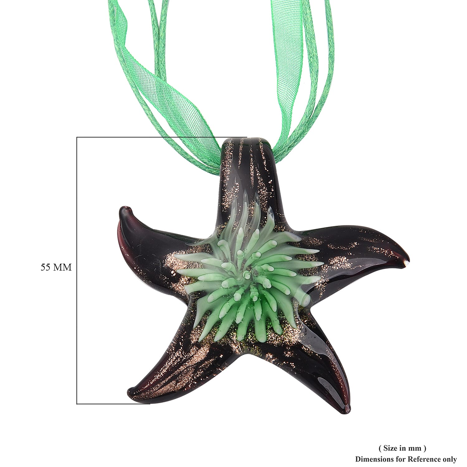 Green Murano Glass Starfish Pendant with Chain (Size 24 with 2 inch Extender)