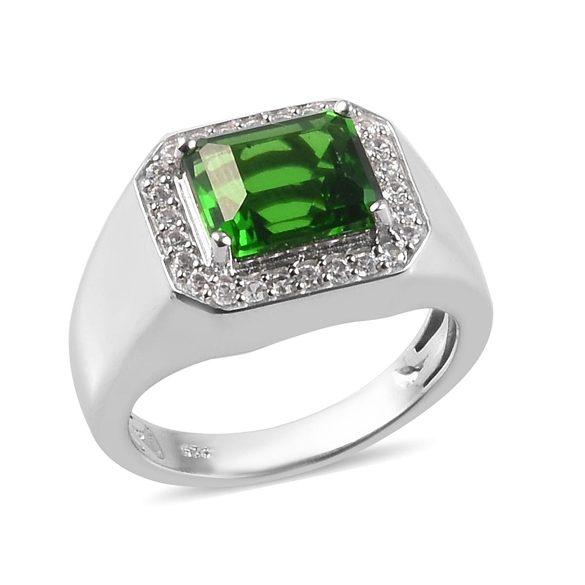 Helenite and Natural Cambodian Zircon Ring in Platinum Overlay Sterling Silver 3.75 Ct, Silver wt 6.25 Gms