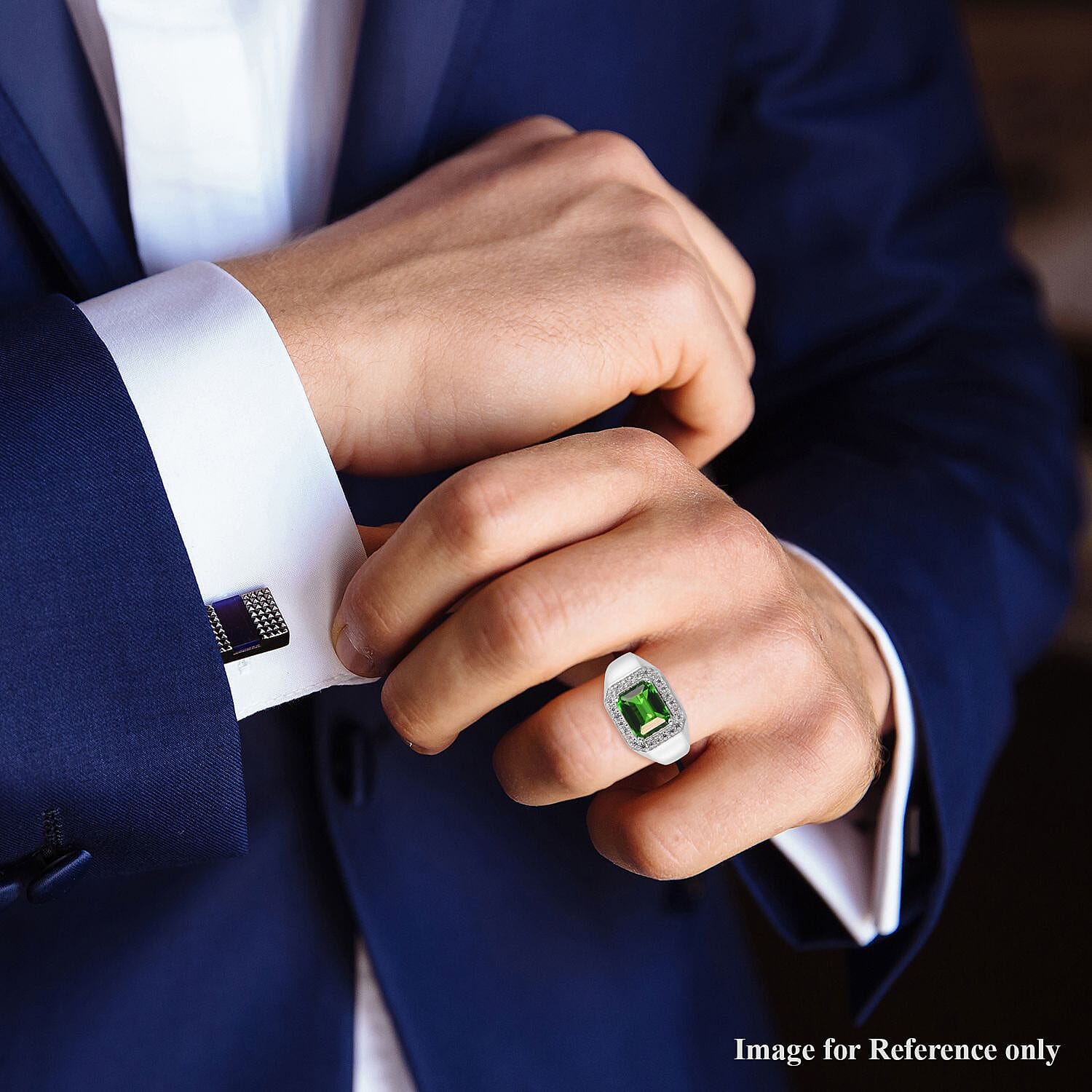 Helenite and Natural Cambodian Zircon Ring in Platinum Overlay Sterling Silver 3.75 Ct, Silver wt 6.25 Gms