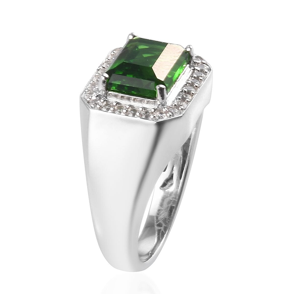 Helenite and Natural Cambodian Zircon Ring in Platinum Overlay Sterling Silver 3.75 Ct, Silver wt 6.25 Gms