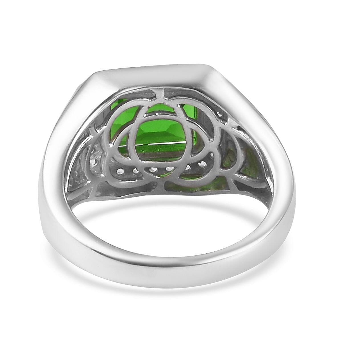 Helenite and Natural Cambodian Zircon Ring in Platinum Overlay Sterling Silver 3.75 Ct, Silver wt 6.25 Gms