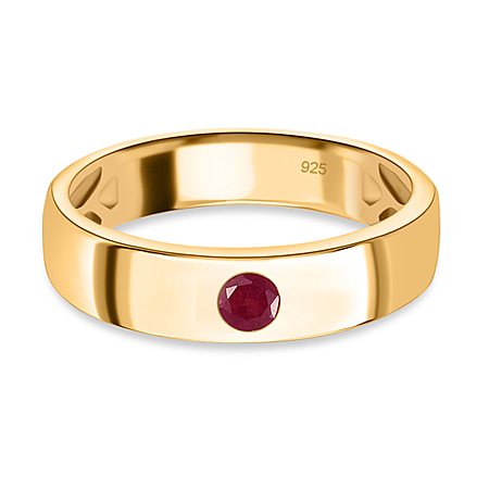 African Ruby Solitaire Wedding Band Ring in Yellow Gold Plated Sterling Silver