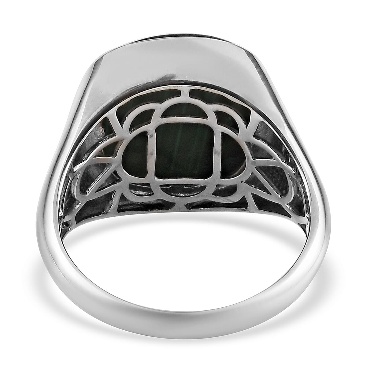 Malachite Signet Ring in Platinum Overlay Sterling Silver 14.88 Ct, Silver wt. 6.00 Gms