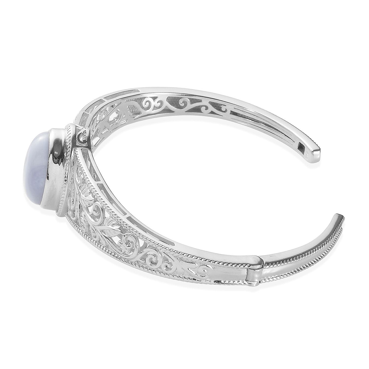 Blue Lace Agate Cuff Bangle (Size 7.5) in Silver Tone 4.25 Ct.
