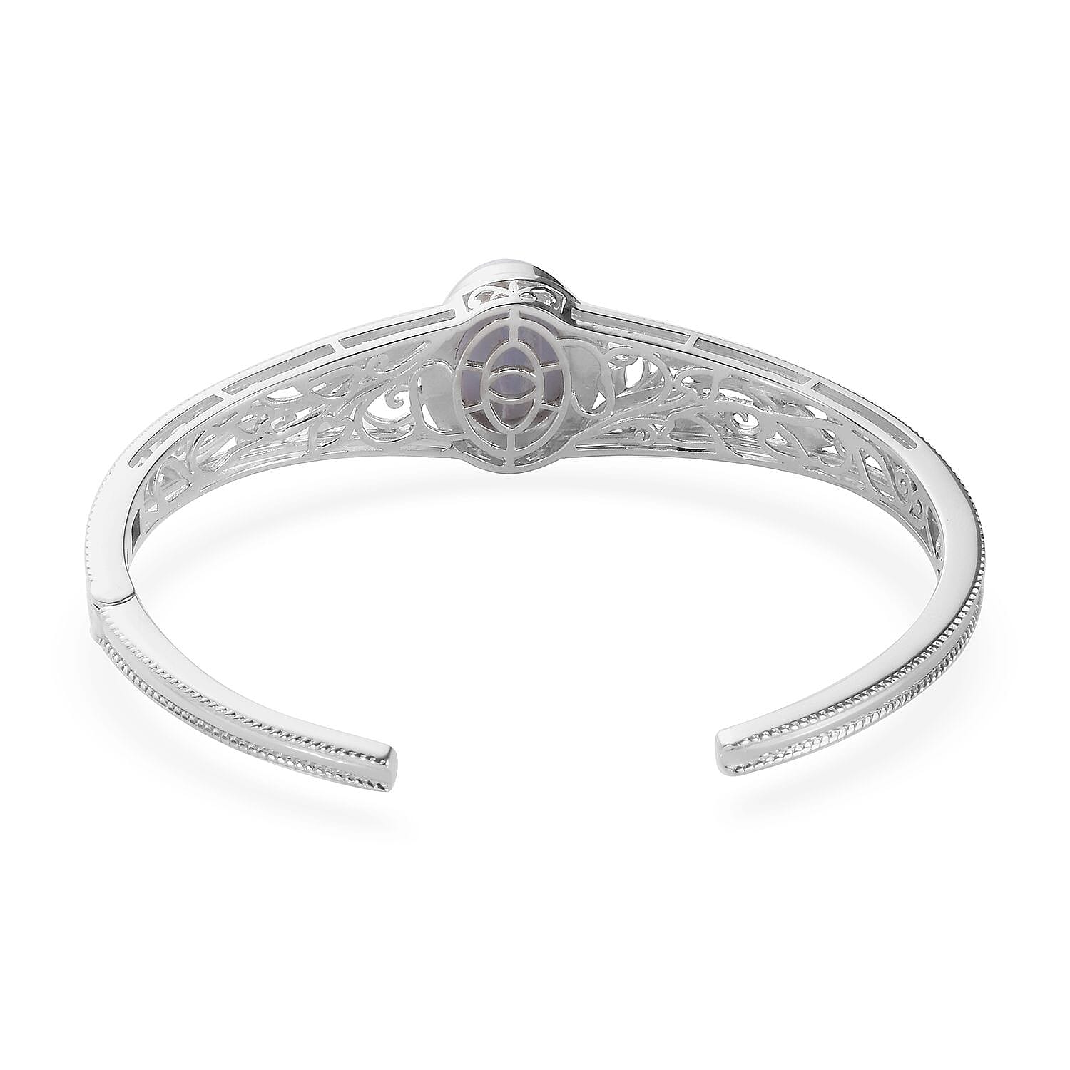 Blue Lace Agate Cuff Bangle (Size 7.5) in Silver Tone 4.25 Ct.