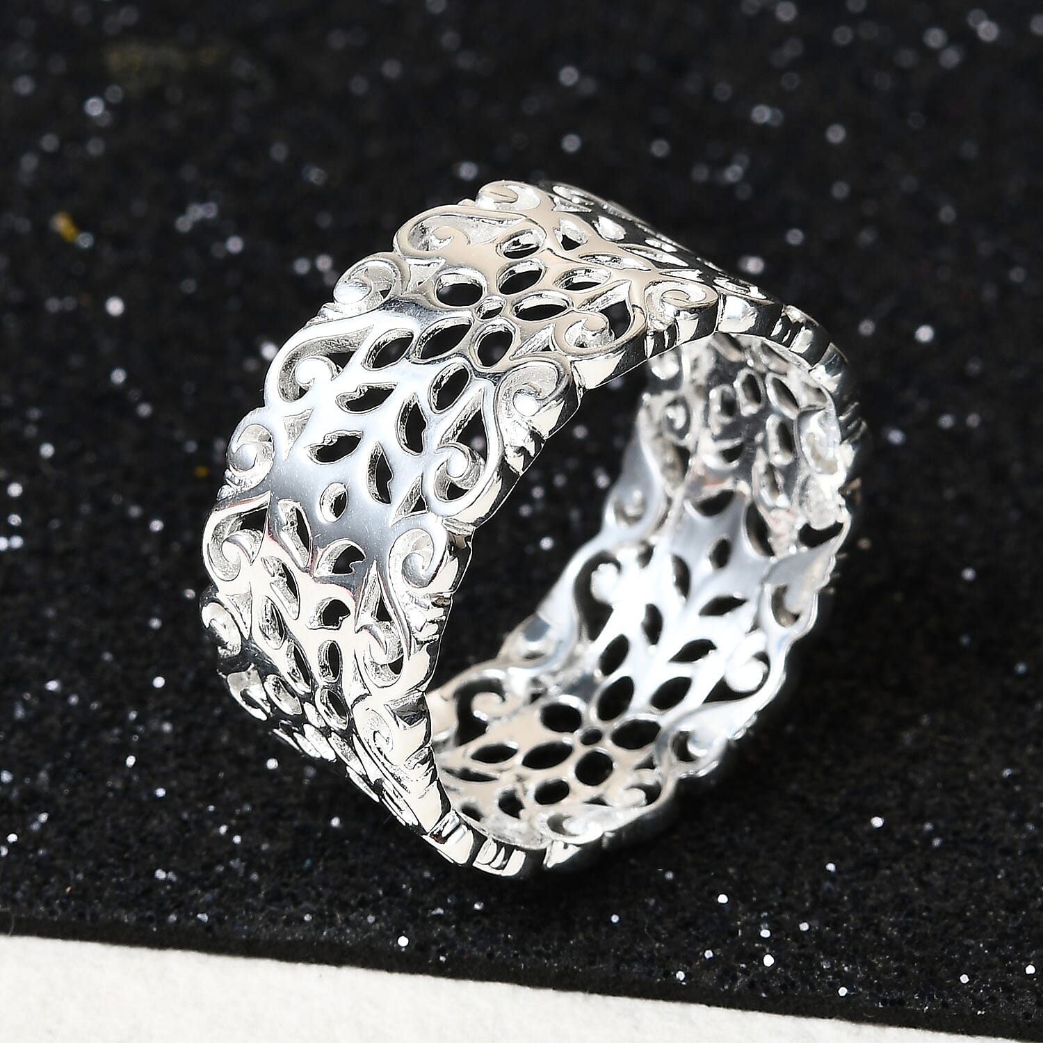 Sterling Silver Filigree Wide Band Ring, Silver wt 3.82 Gms