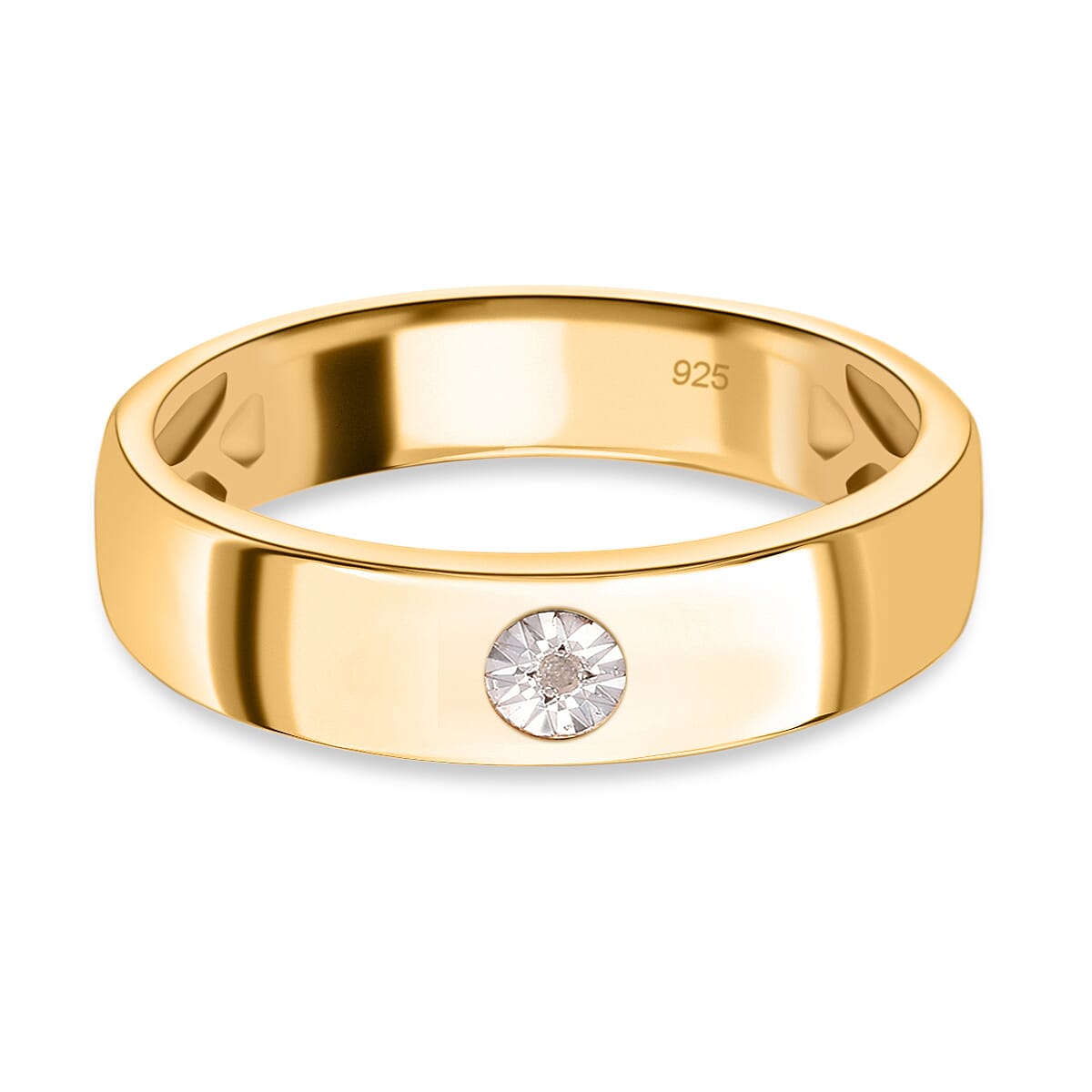 Diamond Band Ring (Size S) in 14K Yellow Gold Overlay Sterling Silver 0.02 Ct.